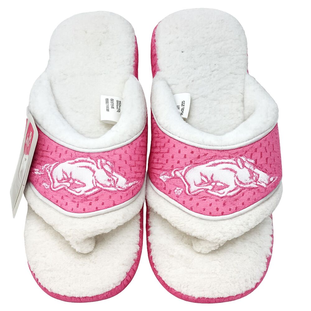 ARKANSAS RAZORBACKS Women's Small 5-6 Fuzzy Lined Pink Flip Flop Slippers